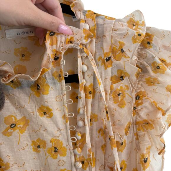 Doen Carnation Floral Ruffle Belted Tie Waist Maxi Dress Costal Boho Yellow Sz S - Picture 4 of 9